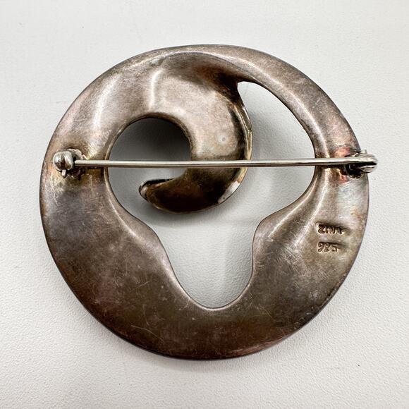 Zina of Beverly Hills Sterling Silver Brooch Biomorphic Modernist Circle Pin 925 - Picture 6 of 13